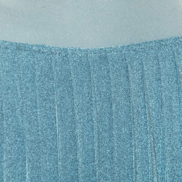 Pre Owned Sonia Rykiel Metallic Blue Ribbed Waist Pleated Midi Skirt S