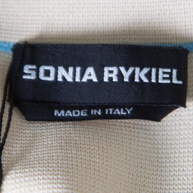 Pre Owned Sonia Rykiel Cream Knit Contrast Hem Detail Midi Skirt S