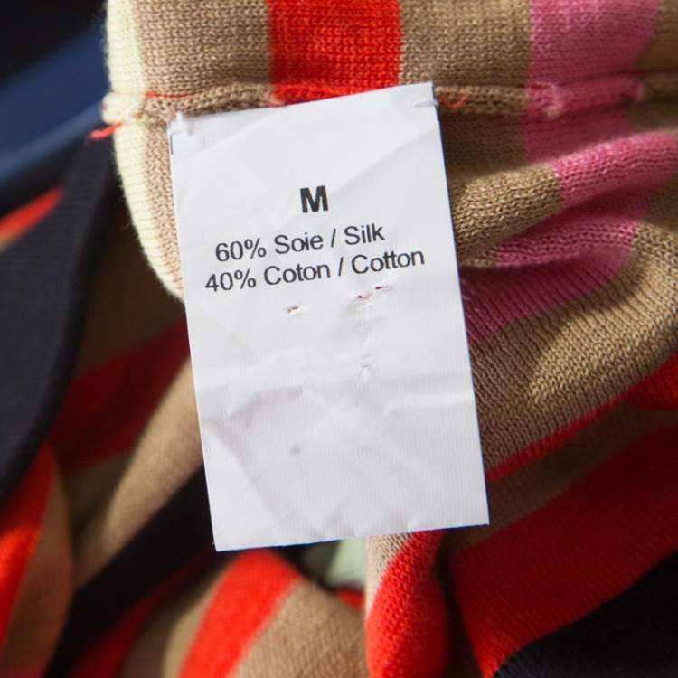 Pre Owned Sonia Rykiel Multicolor Striped Cotton and Silk Vinyl Strip Detail Top M