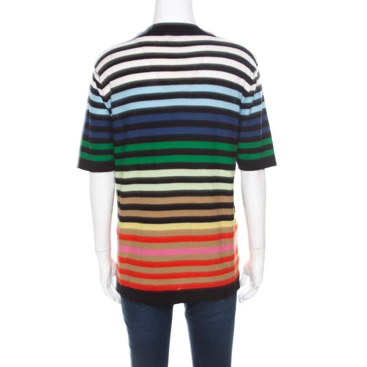 Pre Owned Sonia Rykiel Multicolor Striped Cotton and Silk Vinyl Strip Detail Top M