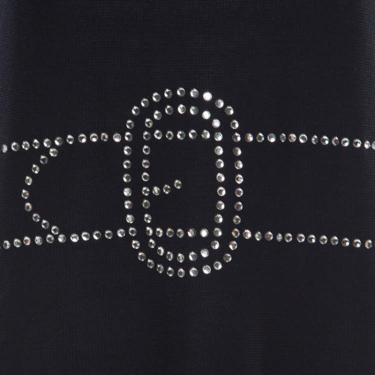 Pre Owned Sonia Rykiel Navy Blue Purl Knit Sleeveless Trompe L'oeil Diamanté Maxi Dress L
