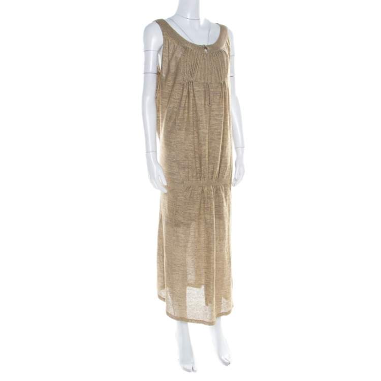 Pre Owned Sonia Rykiel Beige Perforated Lurex Knit Maxi Dress L
