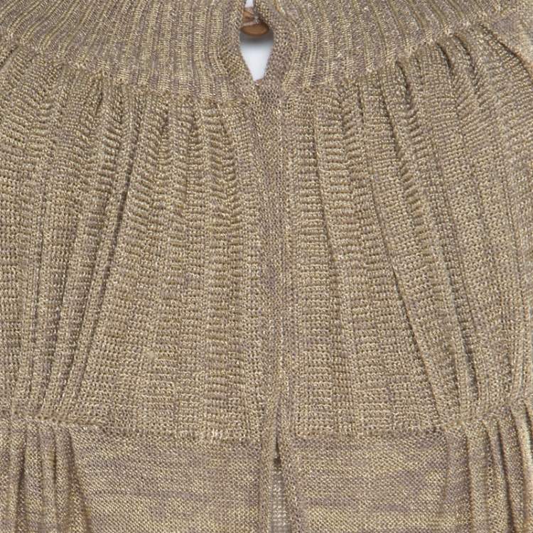 Pre Owned Sonia Rykiel Beige Perforated Lurex Knit Maxi Dress L