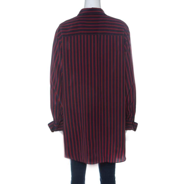 Pre Owned Sonia Rykiel Navy Blue & Red Striped Silk Crepe De Chine Shirt XL