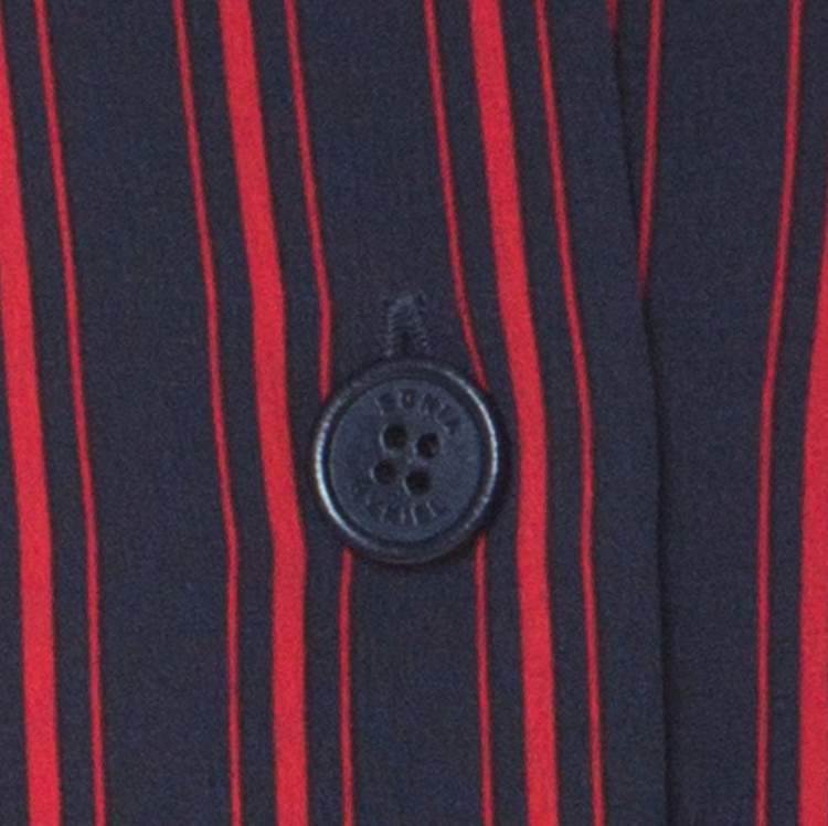 Pre Owned Sonia Rykiel Navy Blue & Red Striped Silk Crepe De Chine Shirt XL