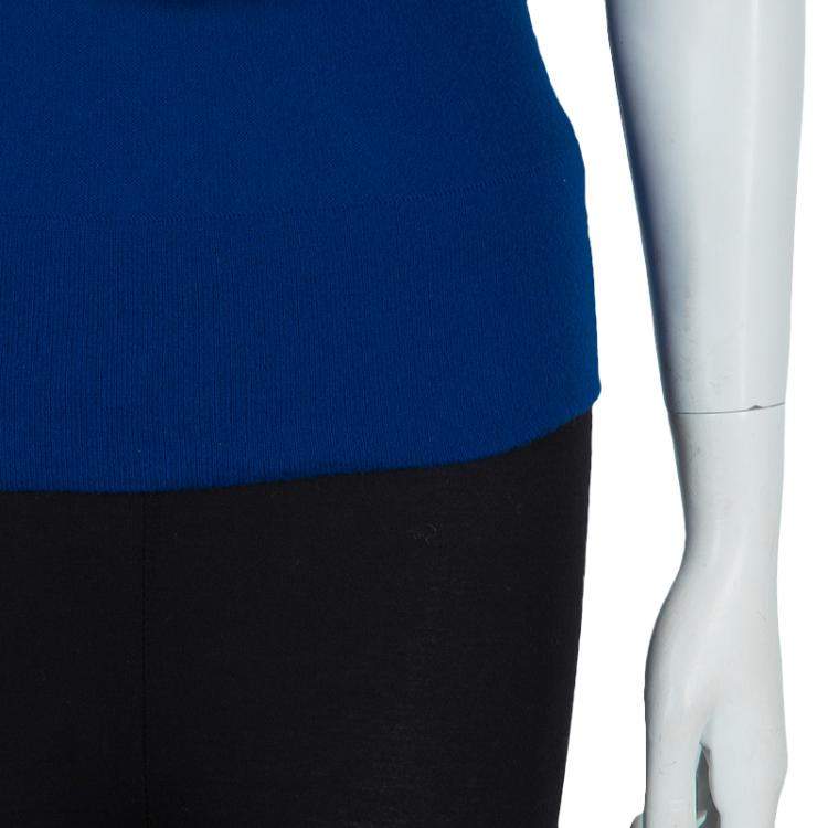 Pre Owned Sonia Rykiel Blue Knit Short Sleeve Embellished Tie Detail Top S