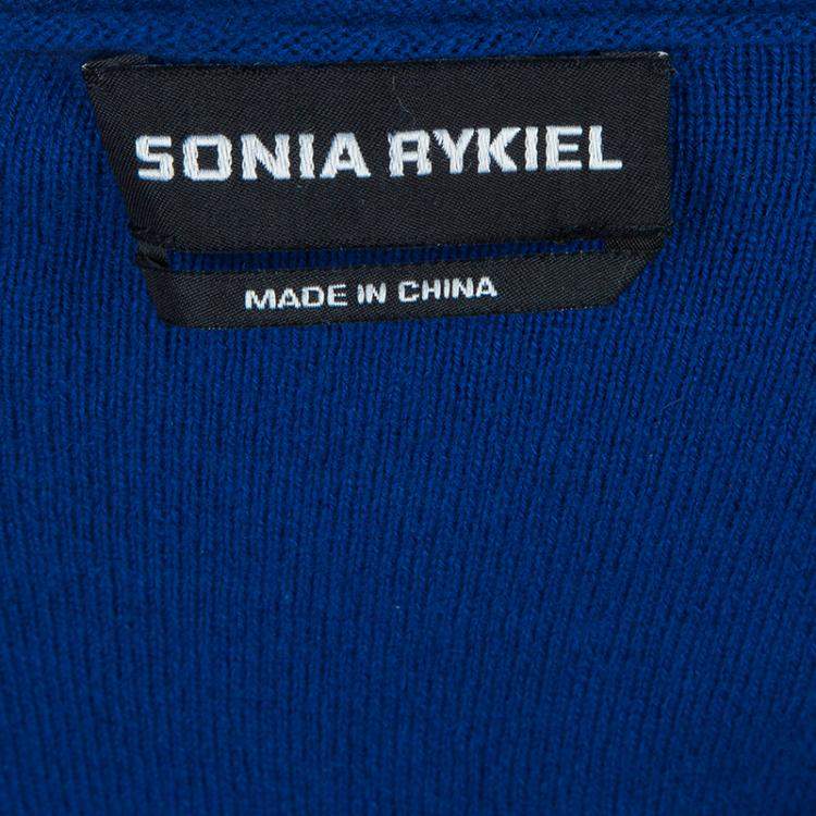 Pre Owned Sonia Rykiel Blue Knit Short Sleeve Embellished Tie Detail Top S