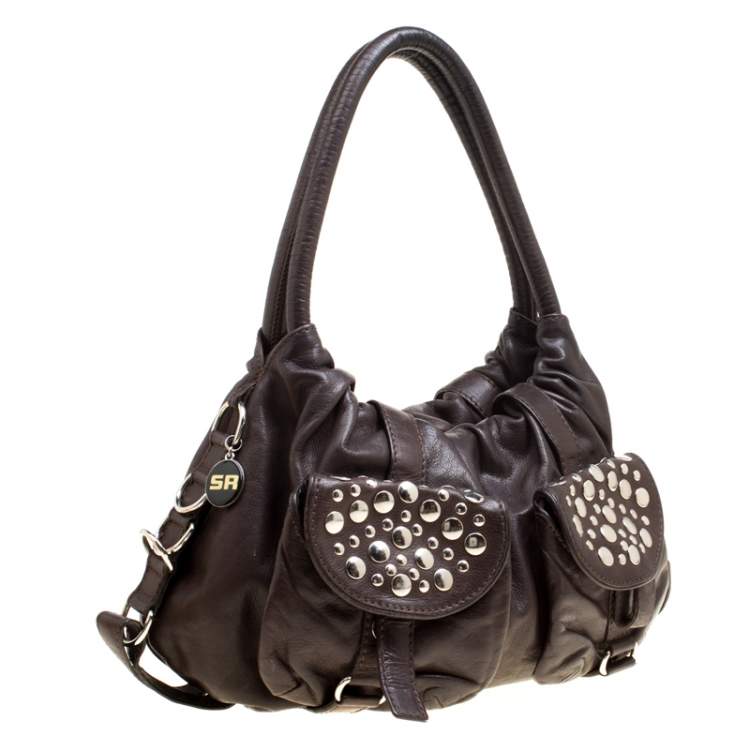 Pre Owned Sonia Rykiel Dark Brown Leather Studded Satchel