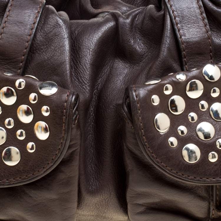 Pre Owned Sonia Rykiel Dark Brown Leather Studded Satchel