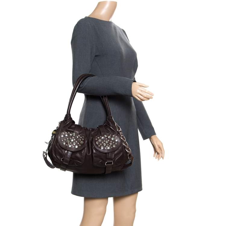 Pre Owned Sonia Rykiel Dark Brown Leather Studded Satchel