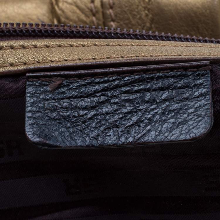 Pre Owned Sonia Rykiel Metallic Gold Leather Studded Shoulder Bag