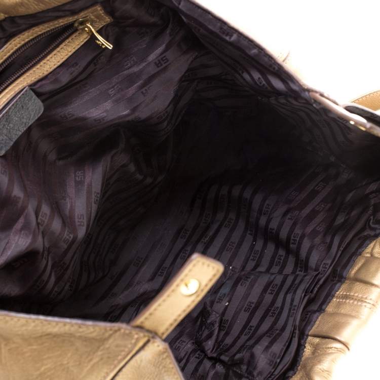 Pre Owned Sonia Rykiel Metallic Gold Leather Studded Shoulder Bag
