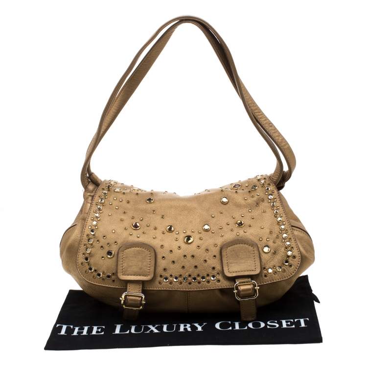 Pre Owned Sonia Rykiel Metallic Gold Leather Studded Shoulder Bag