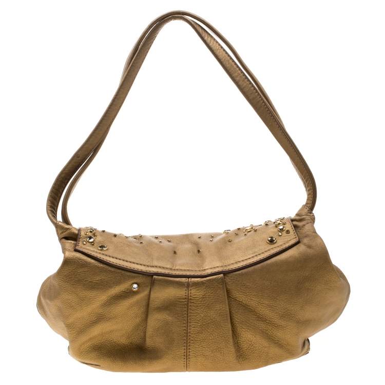 Pre Owned Sonia Rykiel Metallic Gold Leather Studded Shoulder Bag