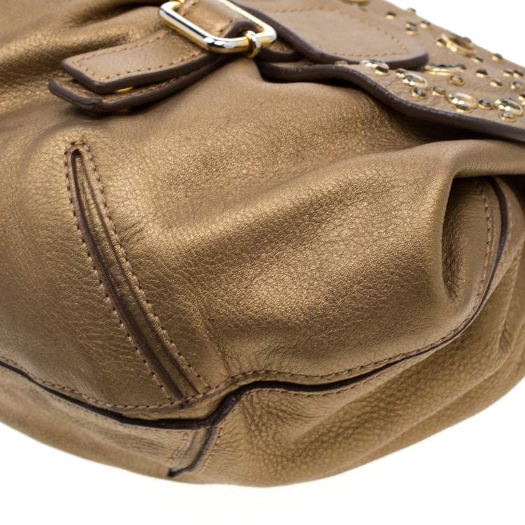 Pre Owned Sonia Rykiel Metallic Gold Leather Studded Shoulder Bag