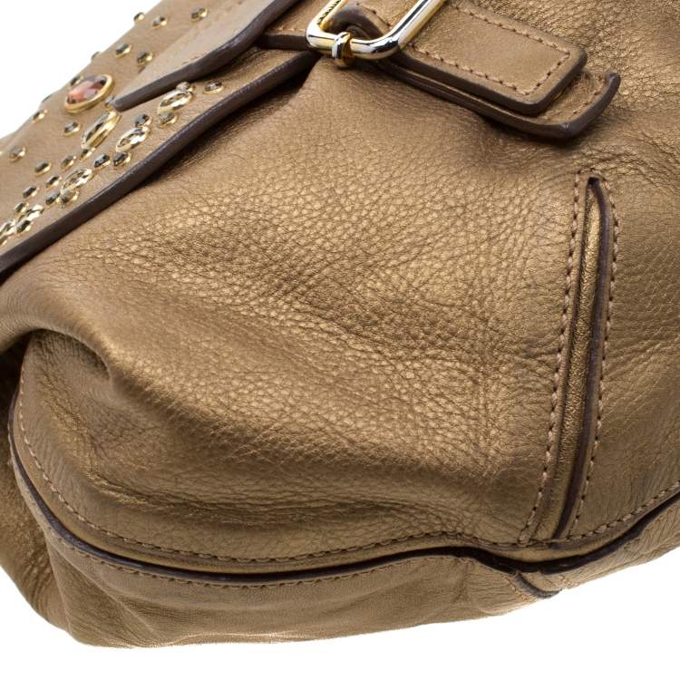 Pre Owned Sonia Rykiel Metallic Gold Leather Studded Shoulder Bag
