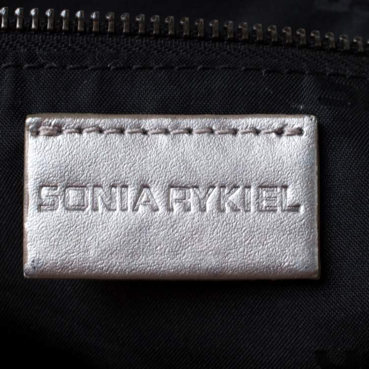 Pre Owned Sonia Rykiel Grey/Black Textured Fabric Hobo