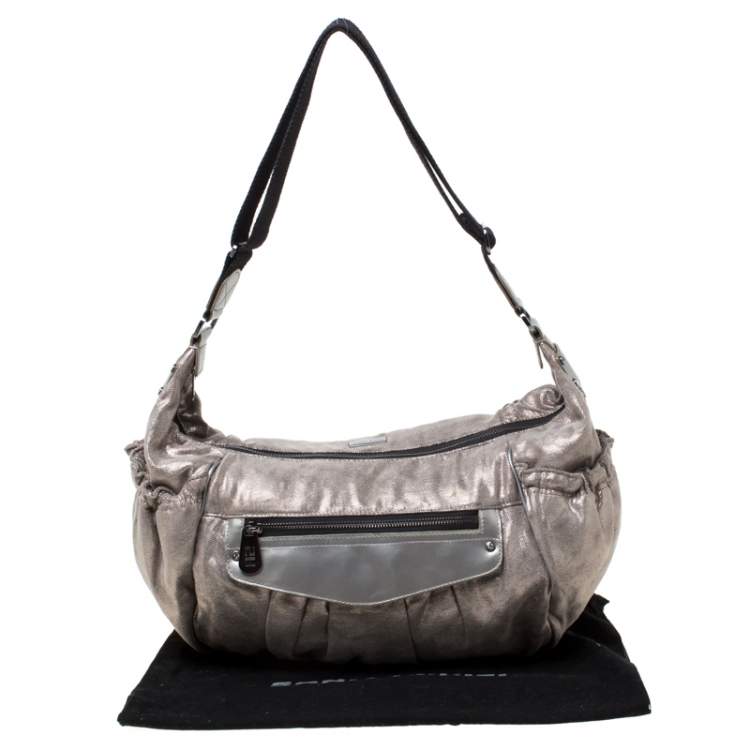 Pre Owned Sonia Rykiel Grey/Black Textured Fabric Hobo
