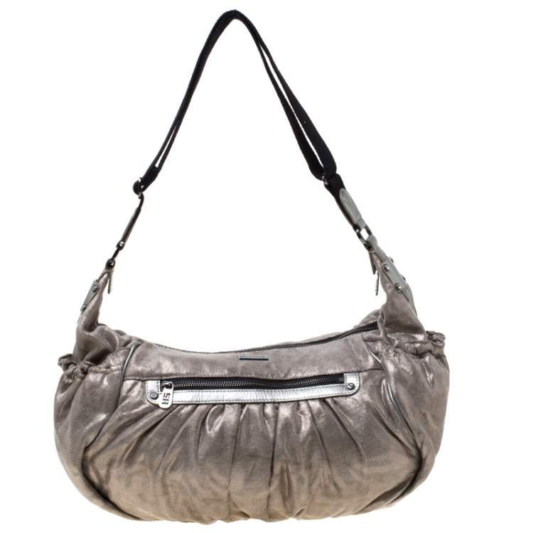 Pre Owned Sonia Rykiel Grey/Black Textured Fabric Hobo