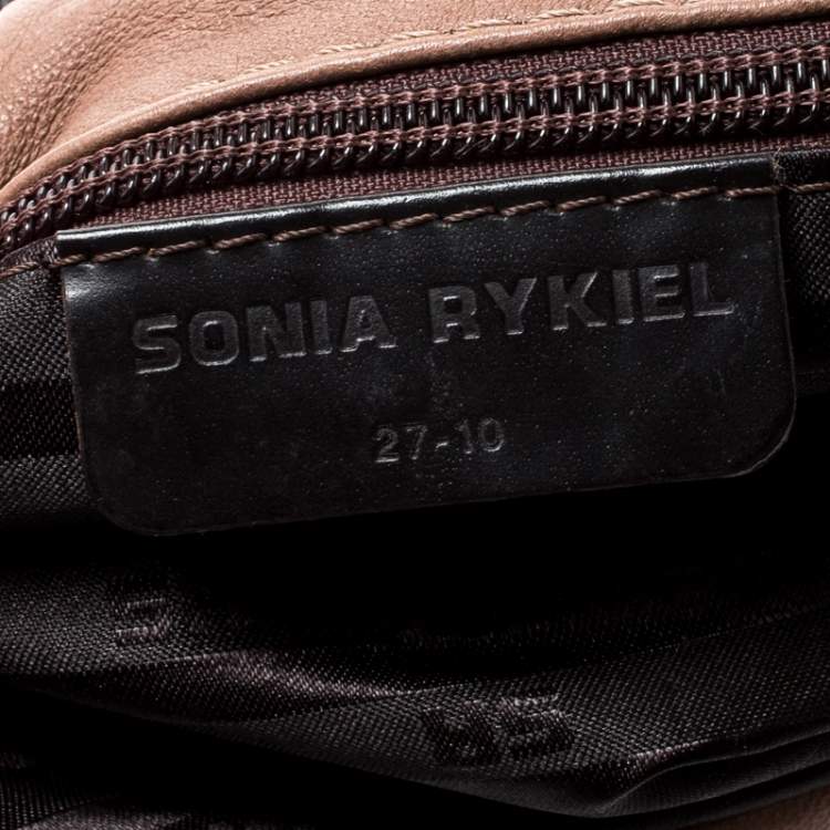 Pre Owned Sonia Rykiel Dark Beige Glass Embellished Leather Hobo