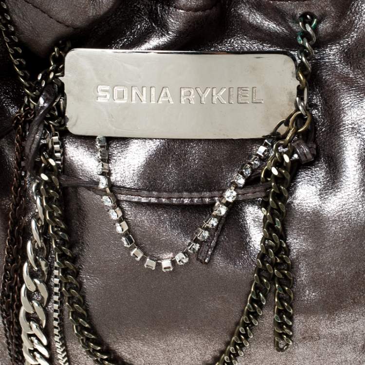 Pre Owned Sonia Rykiel Silver Leather Chain Embellished Shoulder Bag