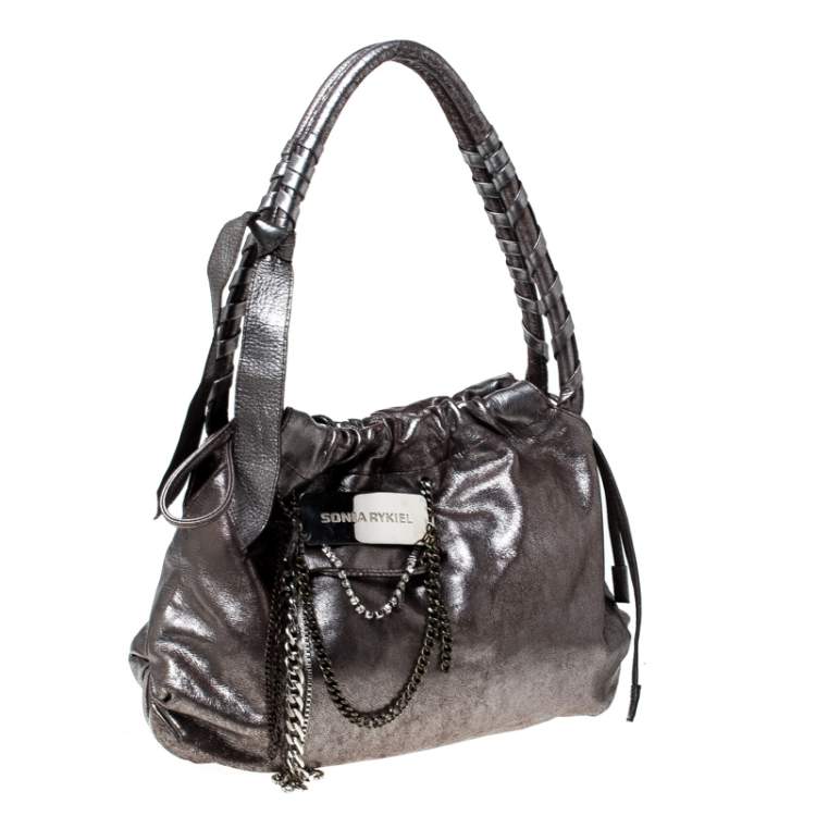 Pre Owned Sonia Rykiel Silver Leather Chain Embellished Shoulder Bag