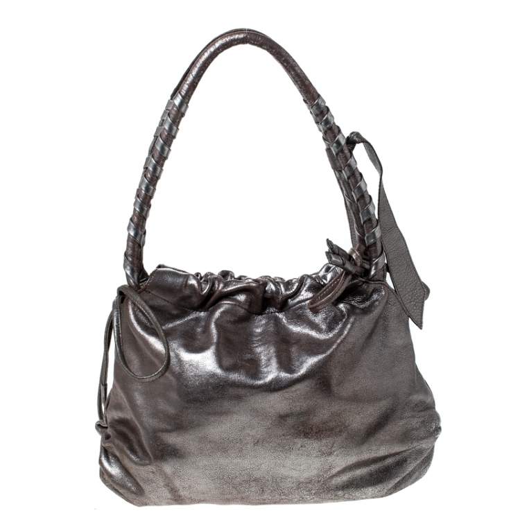 Pre Owned Sonia Rykiel Silver Leather Chain Embellished Shoulder Bag
