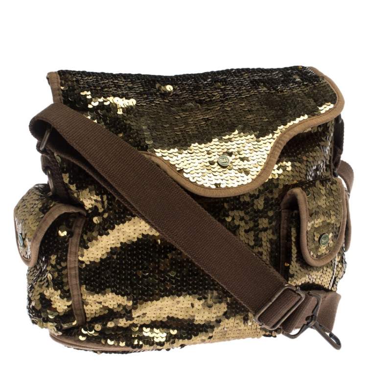 Pre Owned Sonia Rykiel Gold Sequin and Fabric Shoulder Bag