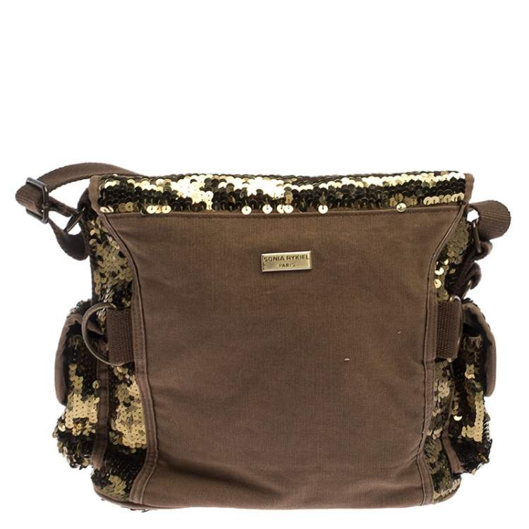 Pre Owned Sonia Rykiel Gold Sequin and Fabric Shoulder Bag