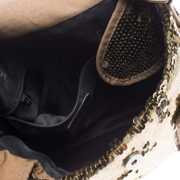 Pre Owned Sonia Rykiel Gold Sequin and Fabric Shoulder Bag