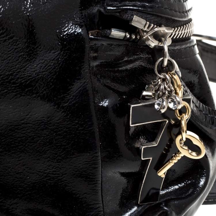 Pre Owned Sonia Rykiel Black Patent Leather Crystal Embellished Top Handle Bag