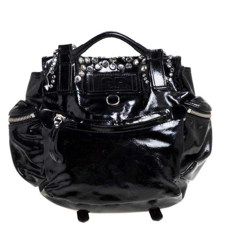Pre Owned Sonia Rykiel Black Patent Leather Crystal Embellished Top Handle Bag