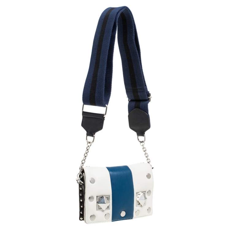 Pre Owned Sonia Rykiel White/Blue Leather Studded Flap Crossbody Bag