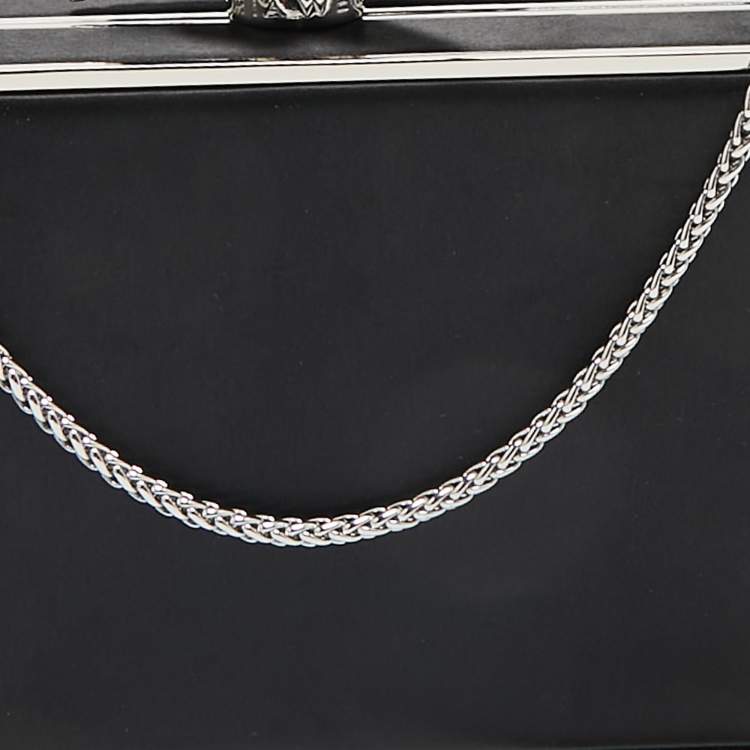 Pre Owned Sophia Webster Black/Silver Satin Clara Butterfly Box Chain Clutch