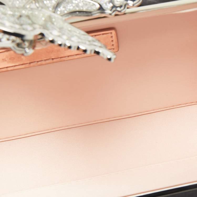 Pre Owned Sophia Webster Black/Silver Satin Clara Butterfly Box Chain Clutch