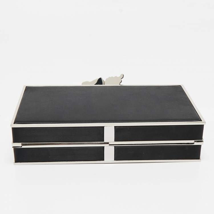 Pre Owned Sophia Webster Black/Silver Satin Clara Butterfly Box Chain Clutch
