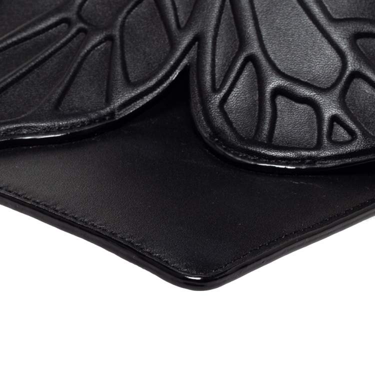 Pre Owned Sophia Webster Black Leather Butterfly Wristlet Pouch