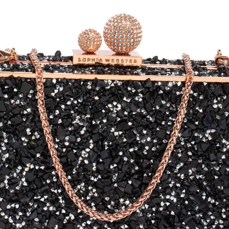 Pre Owned Sophia Webster Black Crystal Embellished Clara Box Clutch