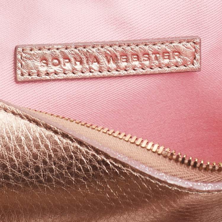 Pre Owned Sophia Webster Metallic Rosegold Leather Butterfly Wristlet Pouch