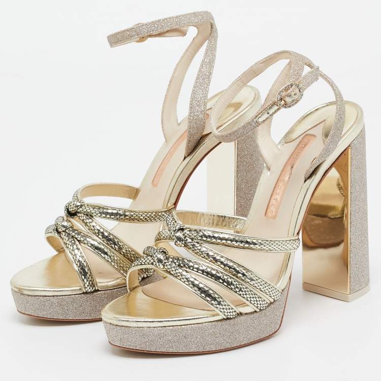 Pre Owned Sophia Webster Metallic Glitter and Leather Ankle Strap Sandals Size 38.5
