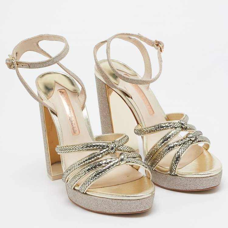 Pre Owned Sophia Webster Metallic Glitter and Leather Ankle Strap Sandals Size 38.5