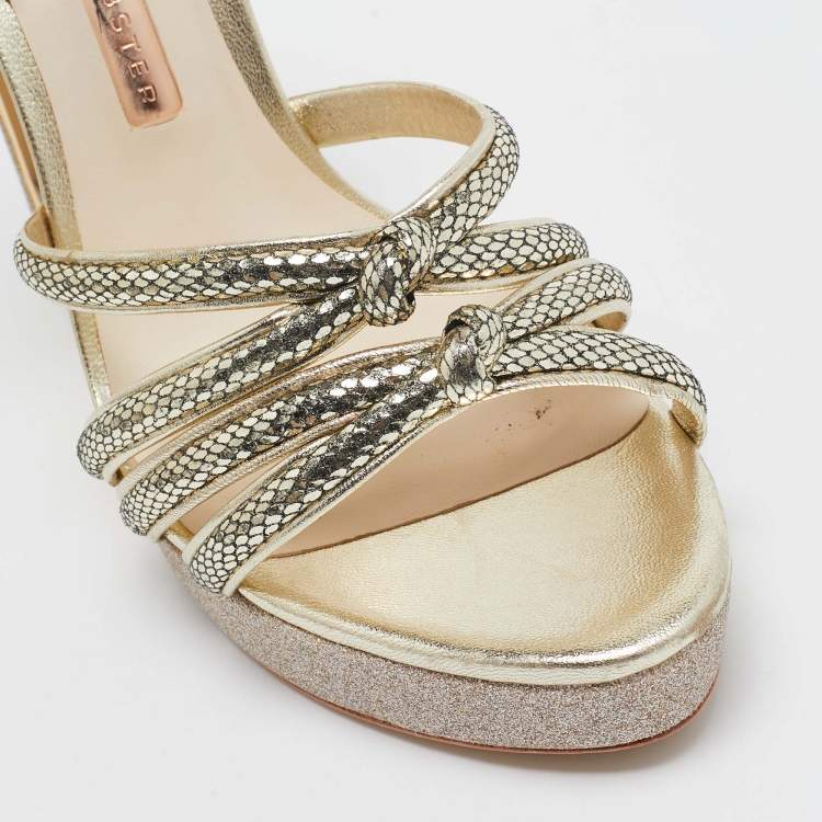 Pre Owned Sophia Webster Metallic Glitter and Leather Ankle Strap Sandals Size 38.5