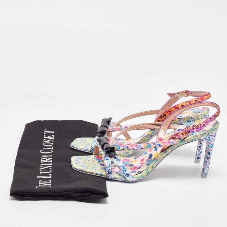 Pre Owned Sophia Webster Multicolor Satin and Patent Leather Laurellie Ankle Strap Sandals 39.5