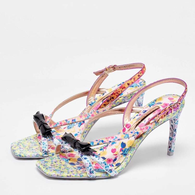 Pre Owned Sophia Webster Multicolor Satin and Patent Leather Laurellie Ankle Strap Sandals 39.5