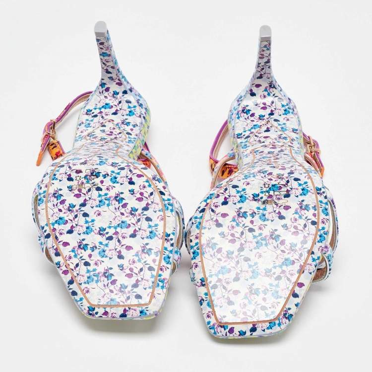 Pre Owned Sophia Webster Multicolor Satin and Patent Leather Laurellie Ankle Strap Sandals 39.5