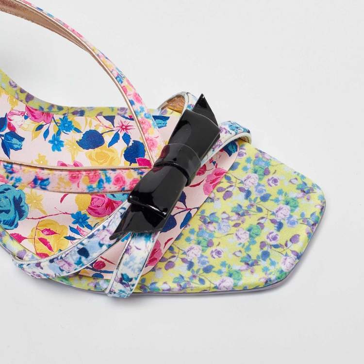 Pre Owned Sophia Webster Multicolor Satin and Patent Leather Laurellie Ankle Strap Sandals 39.5
