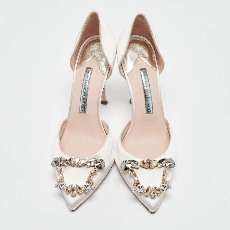 Pre Owned Sophia Webster Cream Satin Crystal Embellished D'orsay Pumps Size 39