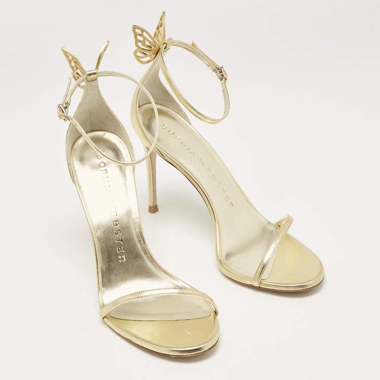 Pre Owned Sophia Webster Gold Leather Mariposa Ankle Strap Sandals Size 40