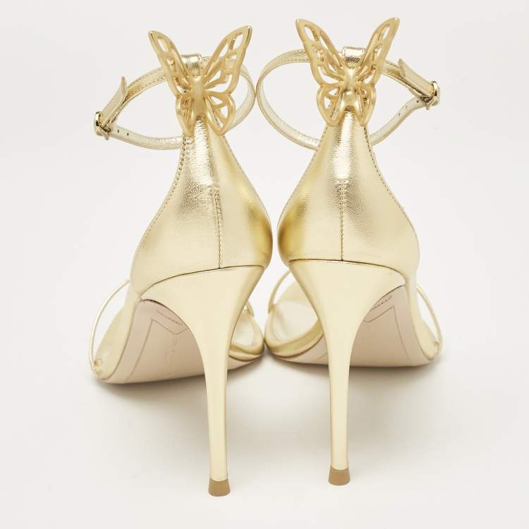Pre Owned Sophia Webster Gold Leather Mariposa Ankle Strap Sandals Size 40