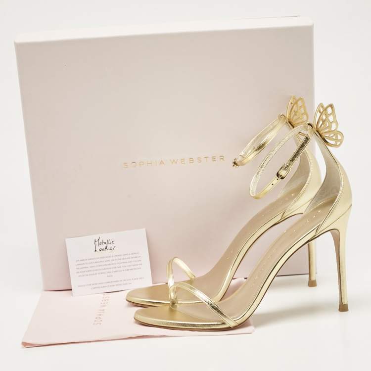 Pre Owned Sophia Webster Gold Leather Mariposa Ankle Strap Sandals Size 40